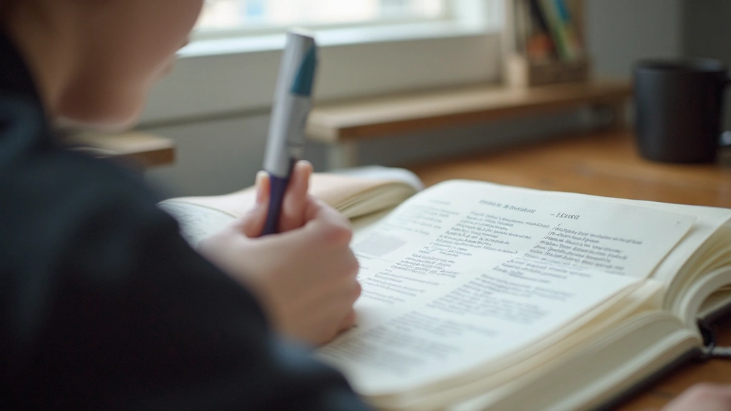 Student hand pointing to English grammar lesson page showing articles usage with colored examples and notes